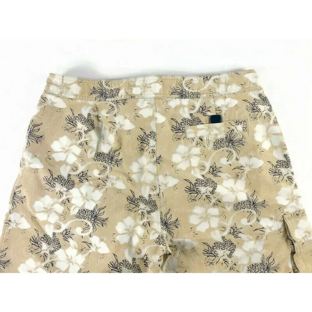 Utility Board Shorts Swim Trunks Men's Size 36 Cotton White and Tan Flowers